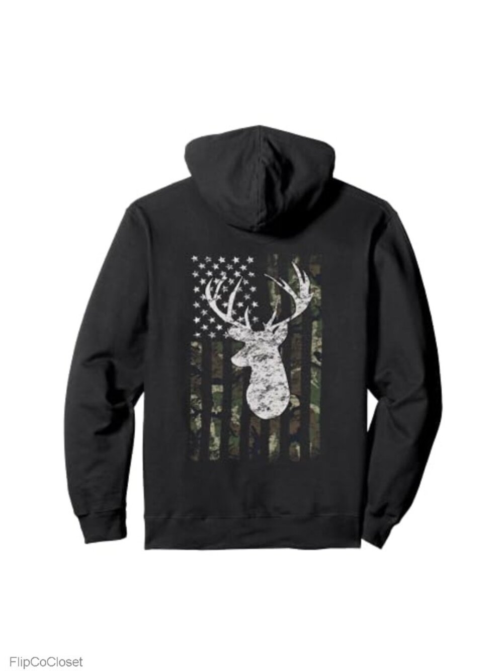 Whitetail Deer Hunting Camo American Flag Pullover Hoodie